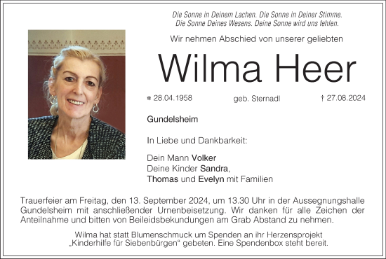 Anzeige von Wilma Heer von MGO