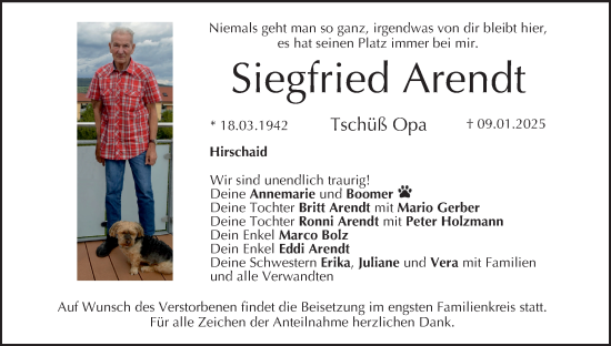 Anzeige von Siegfried Arendt von MGO