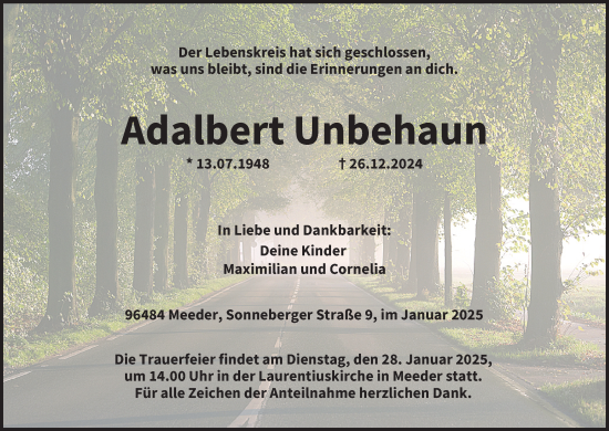 Anzeige von Adalbert Unbehaun von MGO