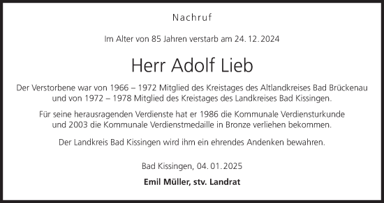 Anzeige von Adolf Lieb von MGO