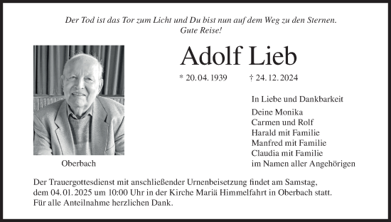 Anzeige von Adolf Lieb von MGO