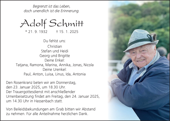 Anzeige von Adolf Schmitt von MGO