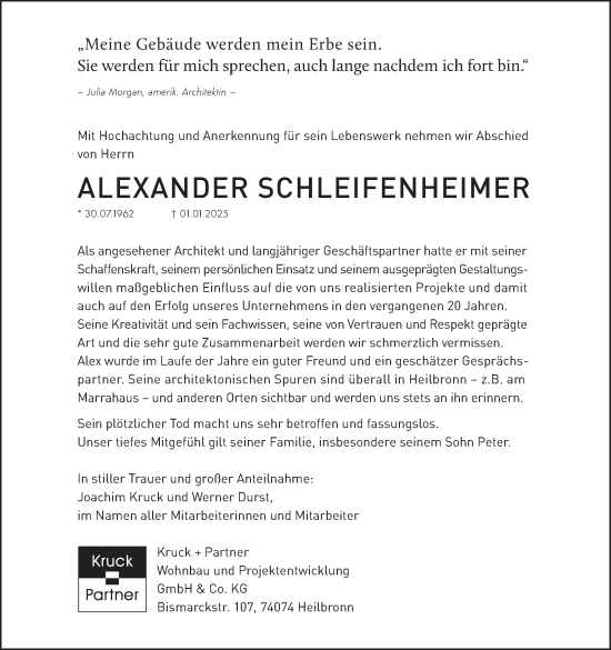 Anzeige von Alexander Schleifenheimer von MGO