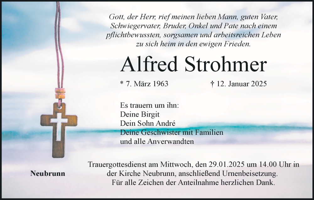 Traueranzeige für Alfred Strohmer vom 18.01.2025 aus MGO