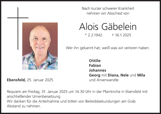 Anzeige von Alois Gäbelein von MGO
