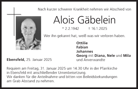 Anzeige von Alois Gäbelein von MGO