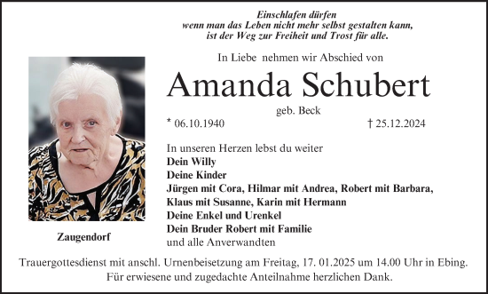 Anzeige von Amanda Schubert von MGO