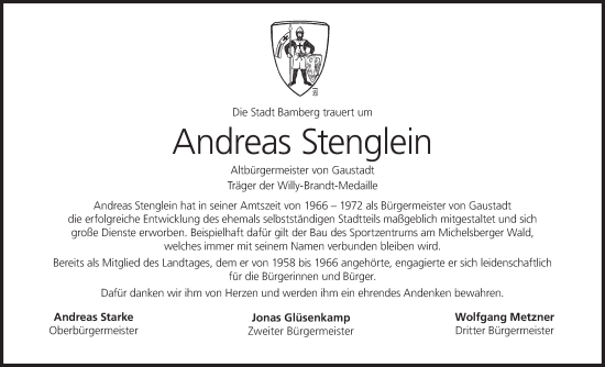 Anzeige von Andreas Stenglein von MGO