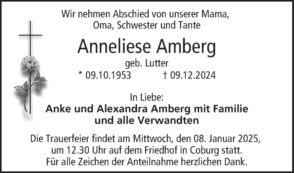  Traueranzeige für Anneliese Amberg vom 04.01.2025 aus MGO