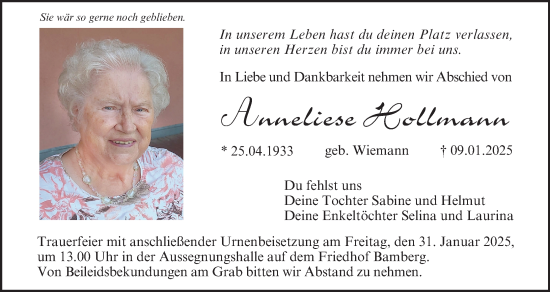Anzeige von Anneliese Hollmann von MGO