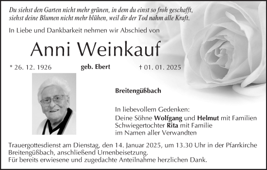 Anzeige von Anni Weinkauf von MGO