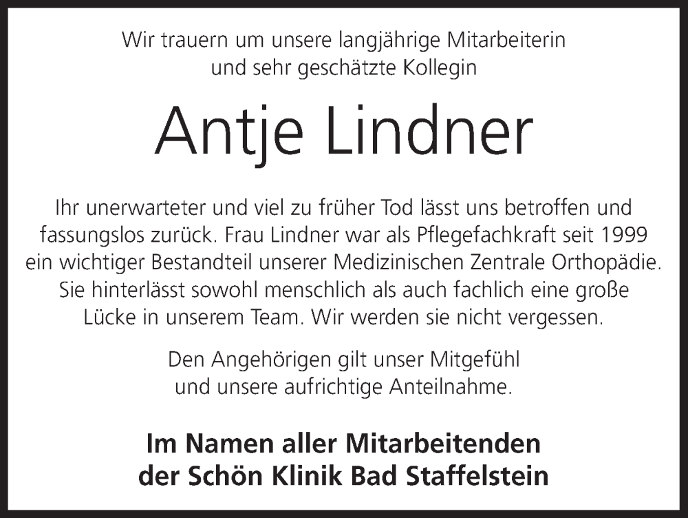  Traueranzeige für Antje Lindner vom 25.01.2025 aus MGO