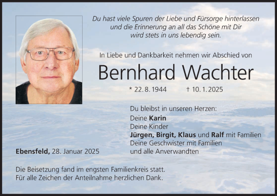 Anzeige von Bernhard Wachter von MGO