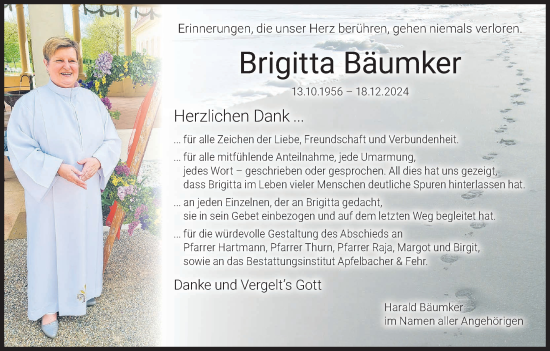 Anzeige von Brigitta Bäumker von MGO