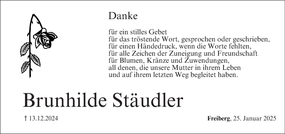  Traueranzeige für Brunhilde Stäudler vom 25.01.2025 aus MGO