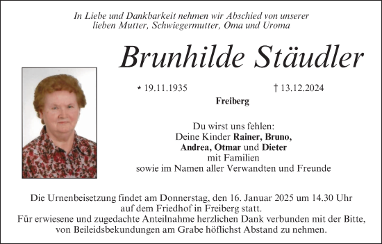 Anzeige von Brunhilde Stäudler von MGO
