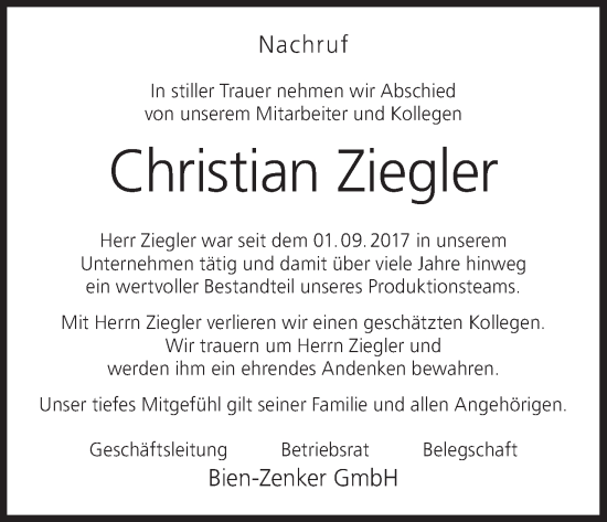 Anzeige von Christian Ziegler von MGO