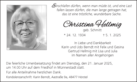 Anzeige von Christina Hellmig von MGO