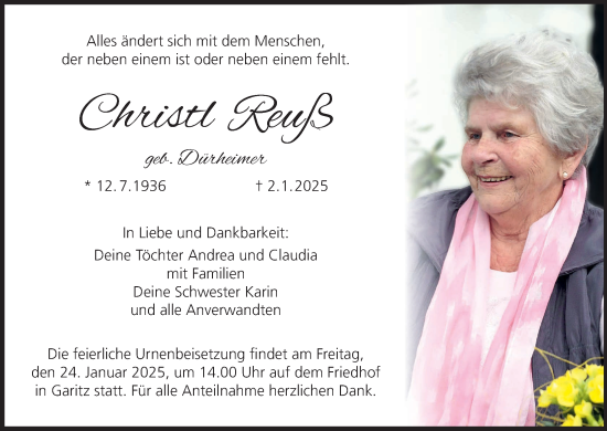 Anzeige von Christl Reuß von MGO