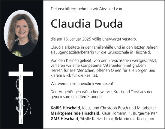 Anzeige von Claudia Duda von MGO