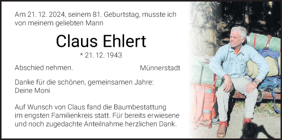 Anzeige von Claus Ehlert von MGO