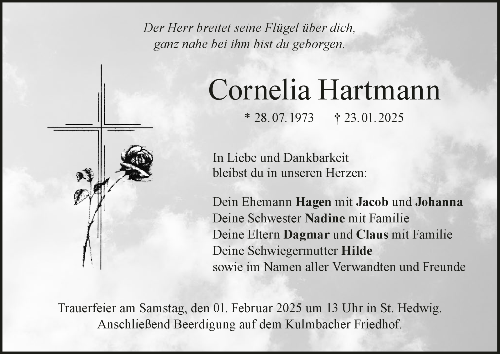  Traueranzeige für Cornelia Hartmann vom 29.01.2025 aus MGO