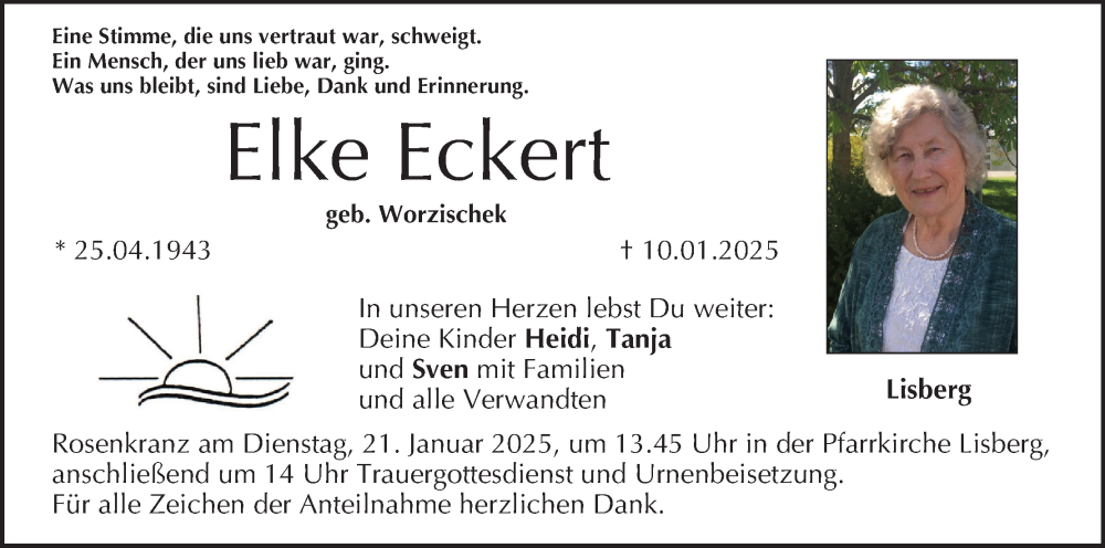  Traueranzeige für Elke Eckert vom 18.01.2025 aus MGO