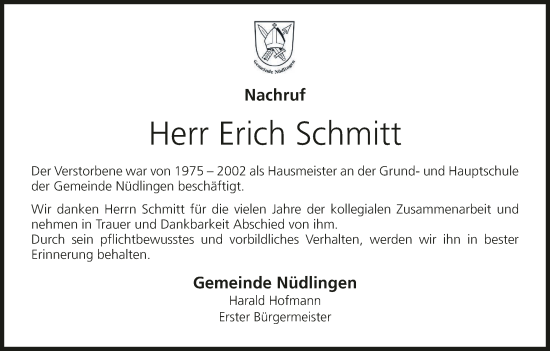 Anzeige von Erich Schmitt von MGO