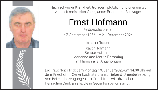 Anzeige von Ernst Hofmann von MGO