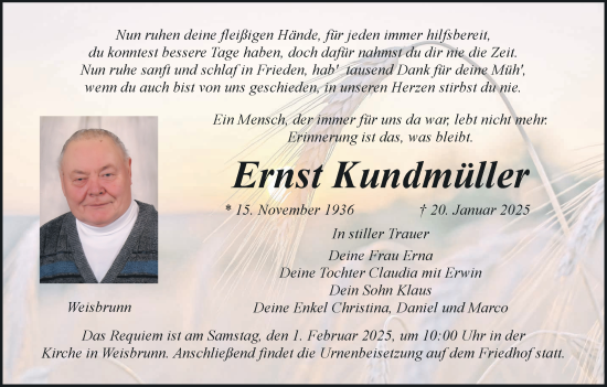 Anzeige von Ernst Kundmüller von MGO