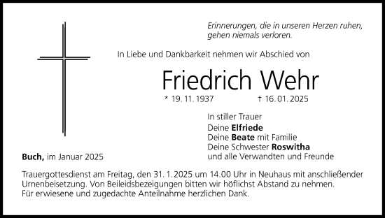 Anzeige von Friedrich Wehr von MGO