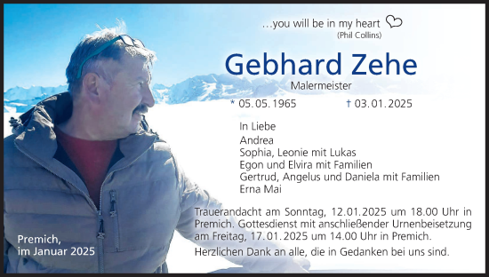 Anzeige von Gebhard Zehe von MGO