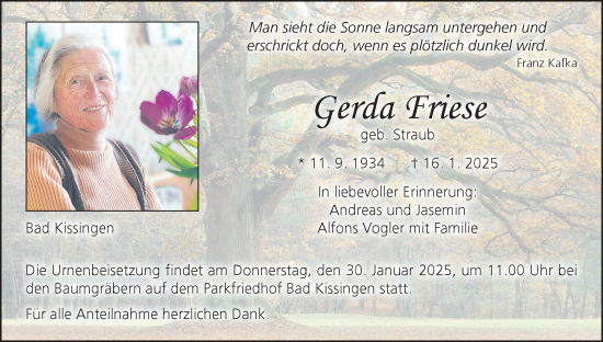 Anzeige von Gerda Friese von MGO