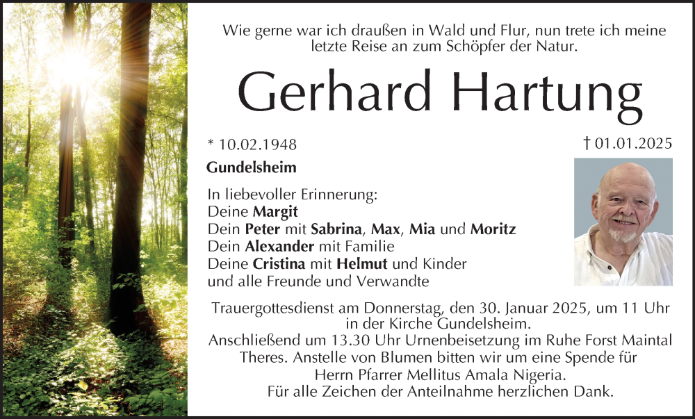  Traueranzeige für Gerhard Hartung vom 25.01.2025 aus MGO