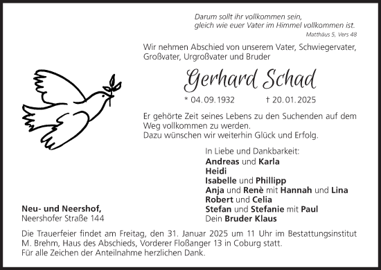 Anzeige von Gerhard Schad von MGO