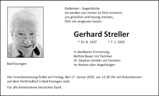 Anzeige von Gerhard Streller von MGO