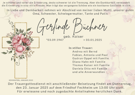 Anzeige von Gerlinde Büchner von MGO
