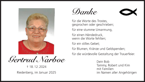 Anzeige von Gertrud Narboe von MGO