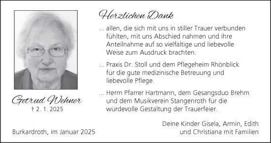 Anzeige von Getrud Wehner von MGO