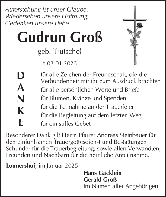 Anzeige von Gudrun Groß von MGO