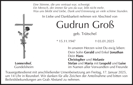 Anzeige von Gudrun Groß von MGO