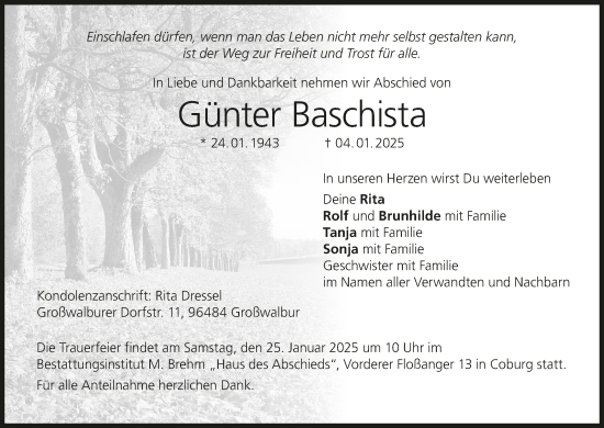 Anzeige von Günter Baschista von MGO