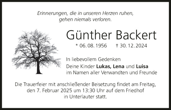 Anzeige von Günther Backert von MGO