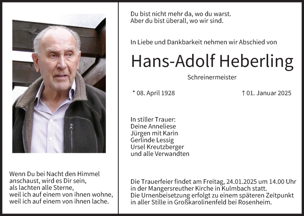  Traueranzeige für Hans-Adolf Heberling vom 11.01.2025 aus MGO