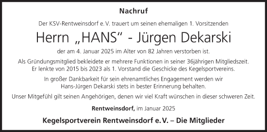 Anzeige von Hans-Jürgen Dekarski von MGO