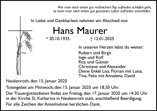Anzeige von Hans Maurer von MGO
