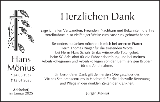 Anzeige von Hans Mönius von MGO
