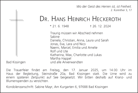 Anzeige von Hans Heinrich Heckeroth von MGO