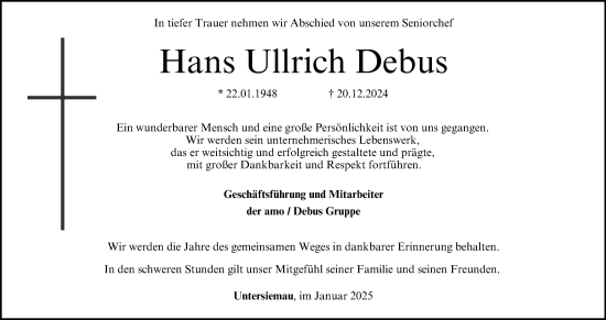 Anzeige von Hans Ullrich Debus von MGO