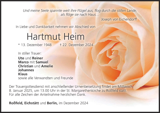 Anzeige von Hartmut Heim von MGO